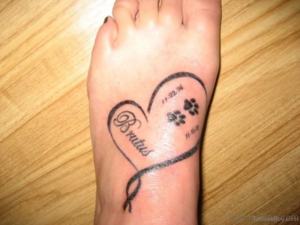 Heart And Paw Tattoo On Foot