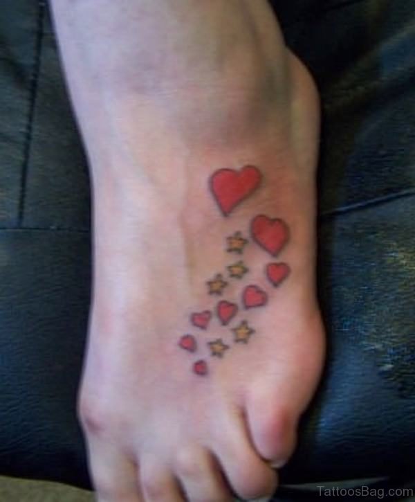 Heart And Star Tattoo On Foot