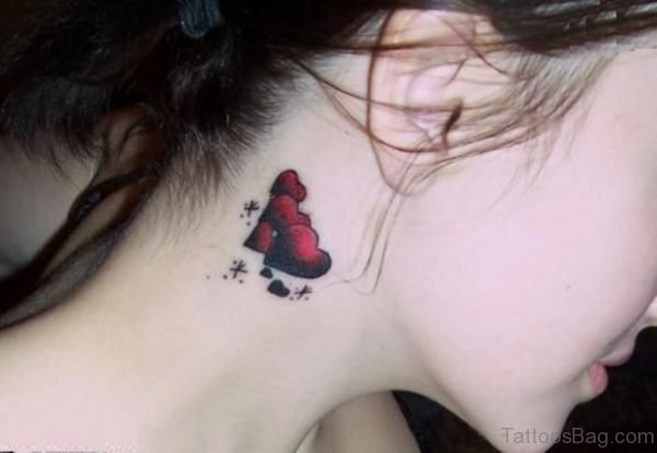 Heart And Stars Tattoo On Neck 