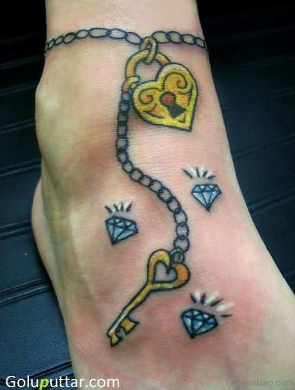 Heart Lock Chain Tattoo On Ankle