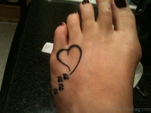 Heart Paw Tattoo On Foot
