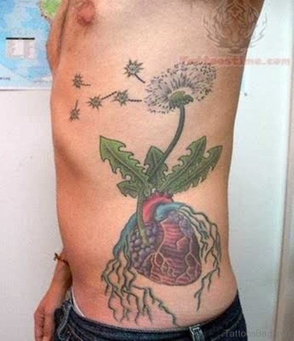 Heart Plant Tattoo On Rib