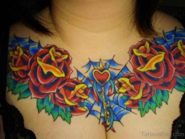 Heart Rose Chest Tattoo