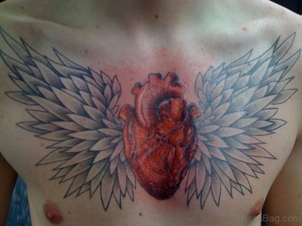 Heart Wings Tattoo On Chest 