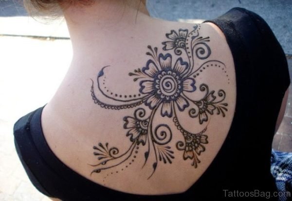 Heena Flower Tattoo On Back 