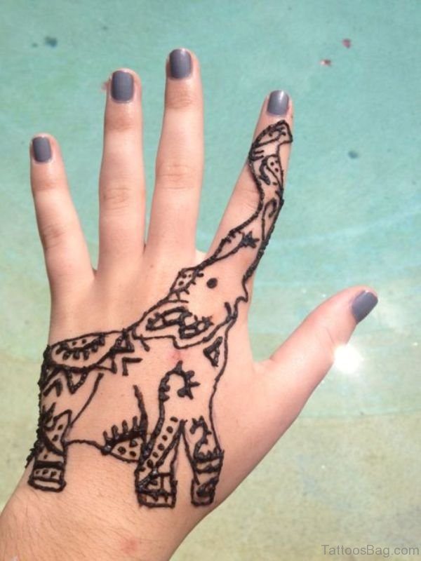 Henna Elephant Tattoo On Hand 1