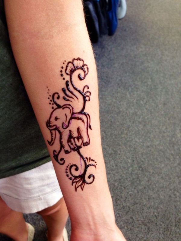 Henna Elephant Tattoo On forearm