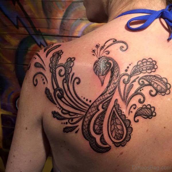 Henna Peacock Tattoo On Shoulder Back