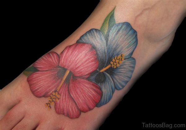 Hibiscus Flower Tattoo On Foot 
