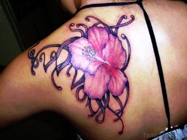 Hibiscus Tattoo On Back Shoulder