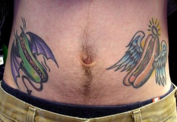 Hot Dogs Tattoo Design On Stomach