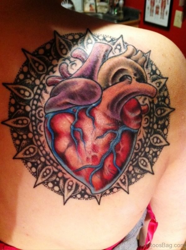 Human Heart Tattoo Design On Shoulder