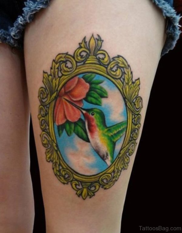 Hummingbird Tattoo On Thigh