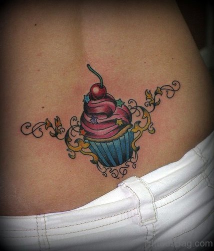 Ice Cream Cup Tattoo On Lower Back