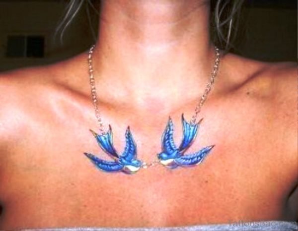 Image Of Blue Birds Tattoo On Chest 
