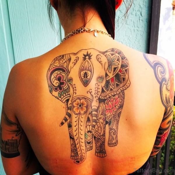 Impressive Back Elephant Tattoo