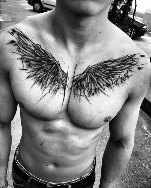 Impressive Black Wings Tattoo On Chest