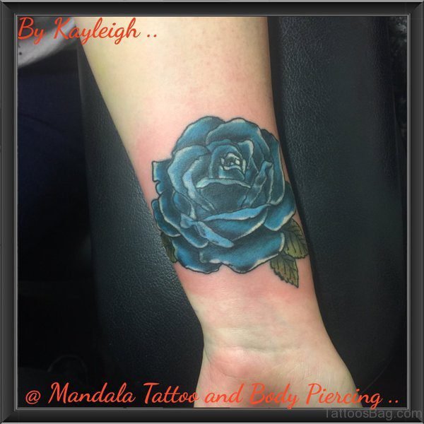 Impressive Blue Rose Wrist Tattoo