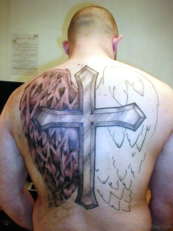 Impressive Cross Tattoo On Back