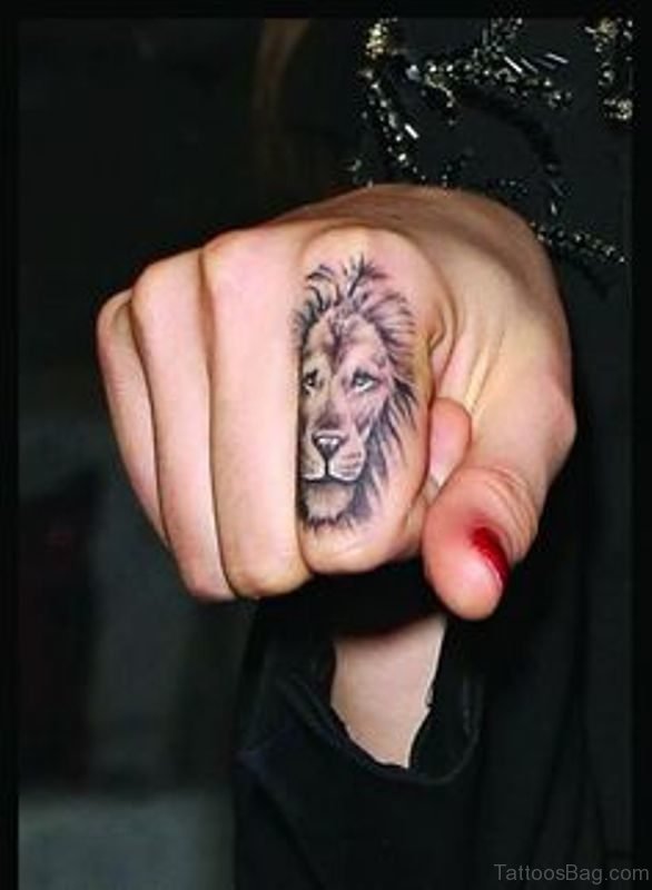 Impressive Lion Head Tattoo On Finger