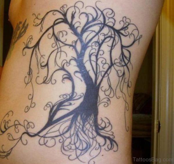 Impressive Lonely Tree Tattoo On Rib Cage