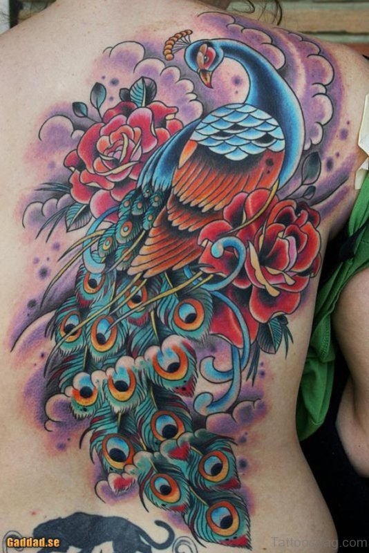 Impressive Peacock Tattoo On Back