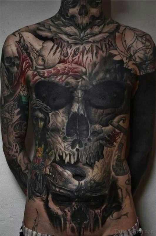 Impressive Skull Tattoo On Chest