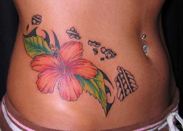 Impressive Tribal Hibiscus Tattoo On Girl Hip