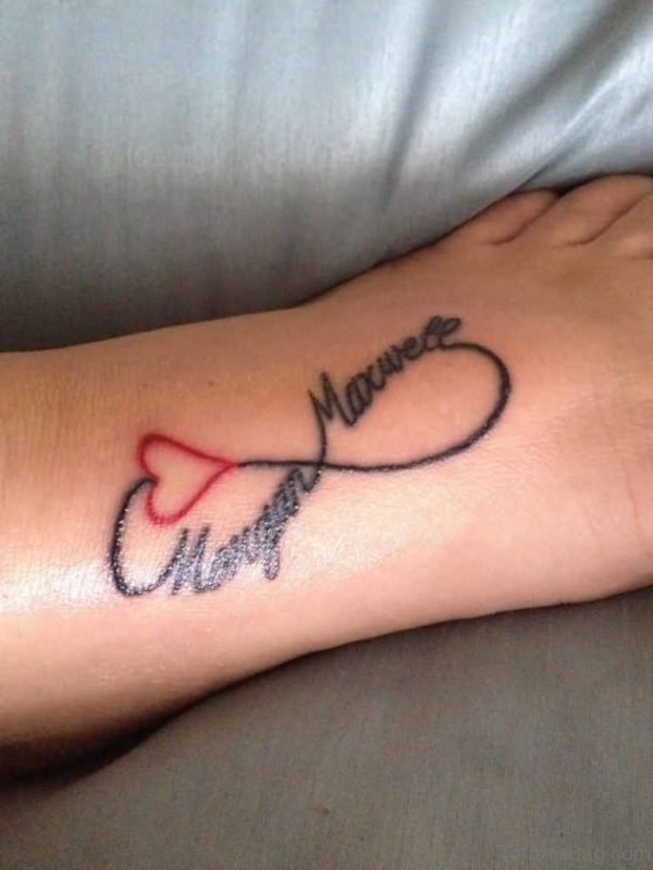Infinity Name Heart Tattoo On Foot
