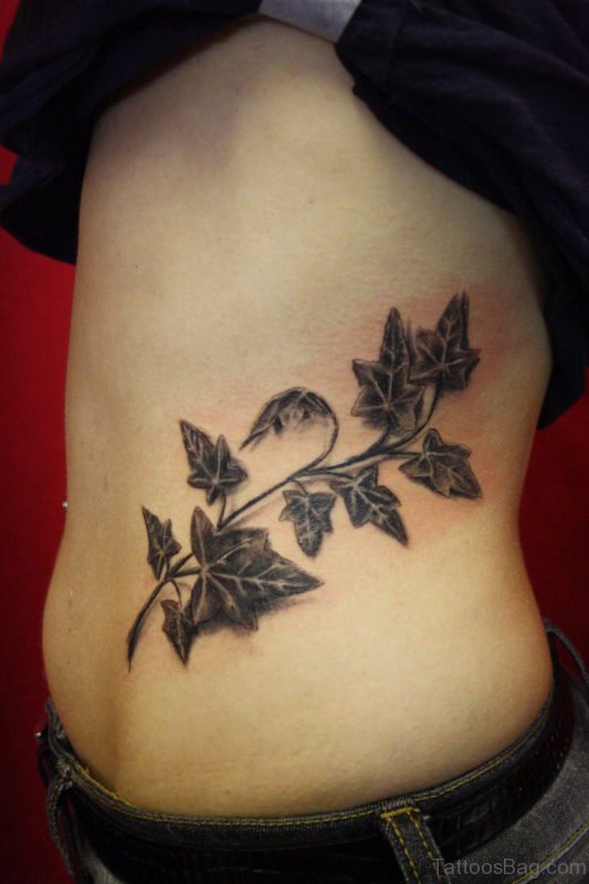 Ivy Leaves Tattoo On Rib 