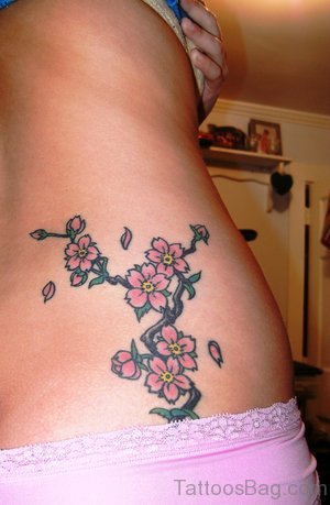 Japanese Cherry Blossom Tattoo Design On Back 