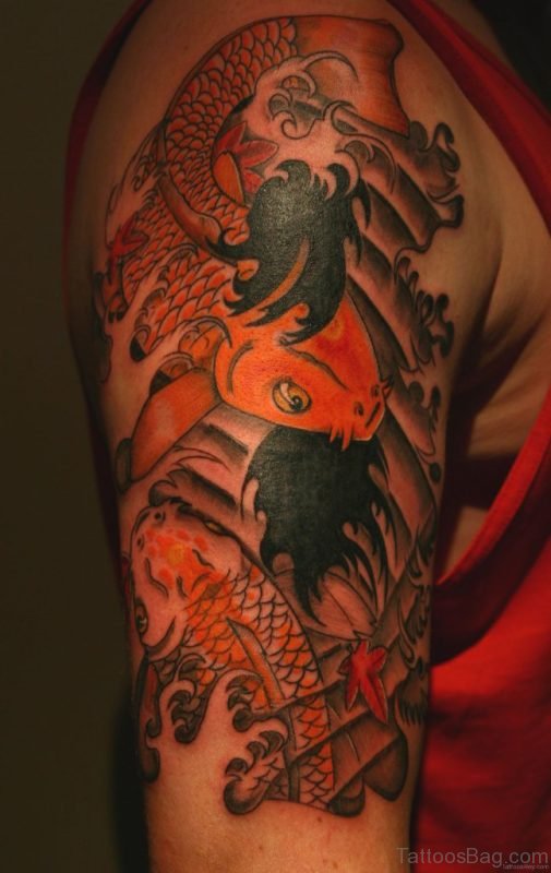 Japanese koi Fish Tattoo On Shoulder 