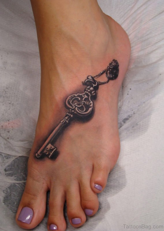 Key Tattoo Design On Foot
