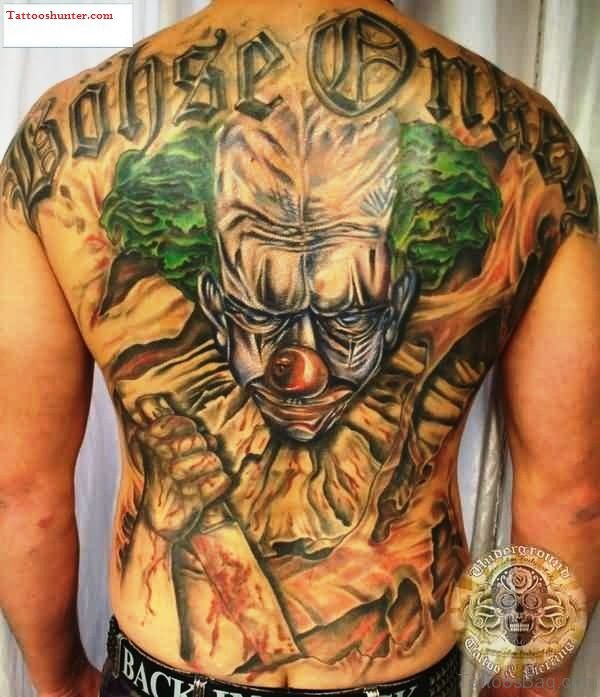 Killer Clown Tattoo On Back