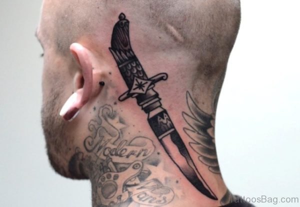 Knife Tattoo On Neck 