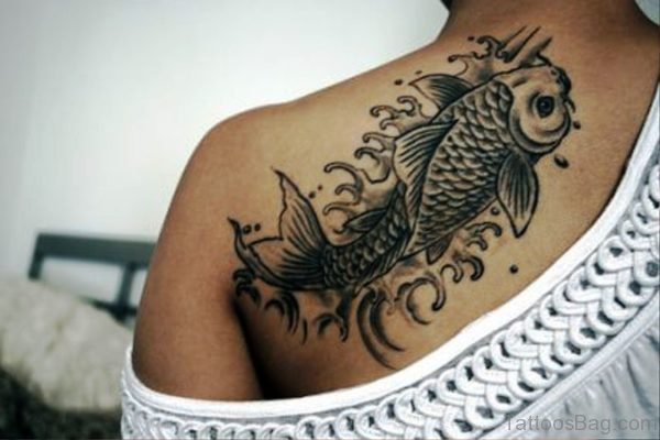 Koi Fish Tattoo On Back Shoulder