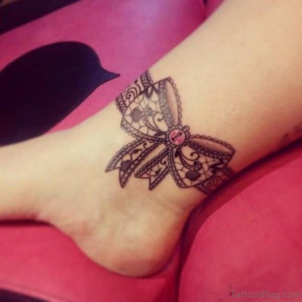 Lace Bow Tattoo On Ankle
