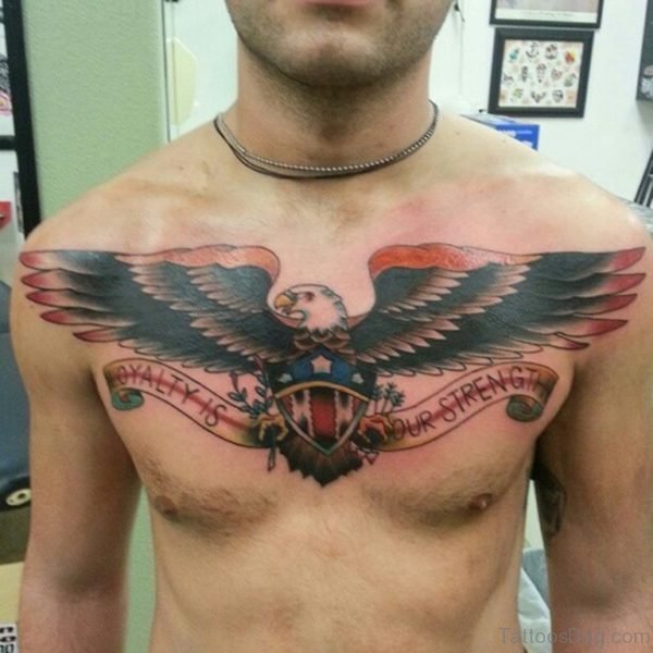 Large Color Ink Eagle Chest Tattoo For Men