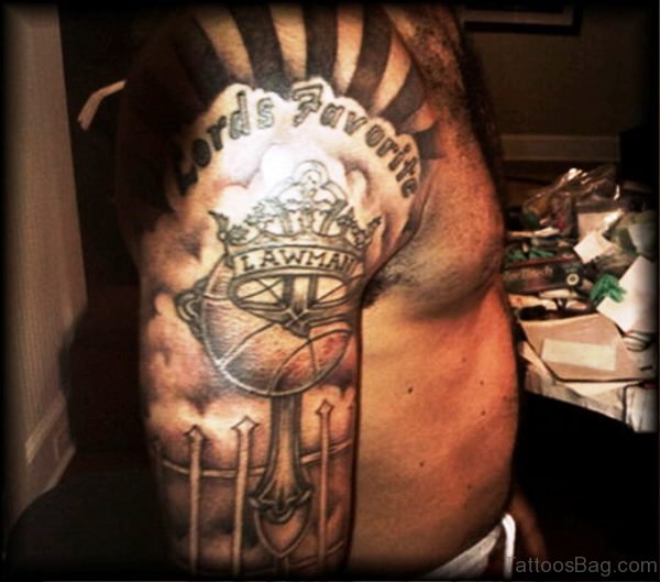 Lawman Basketball Tattoo On Shoulder