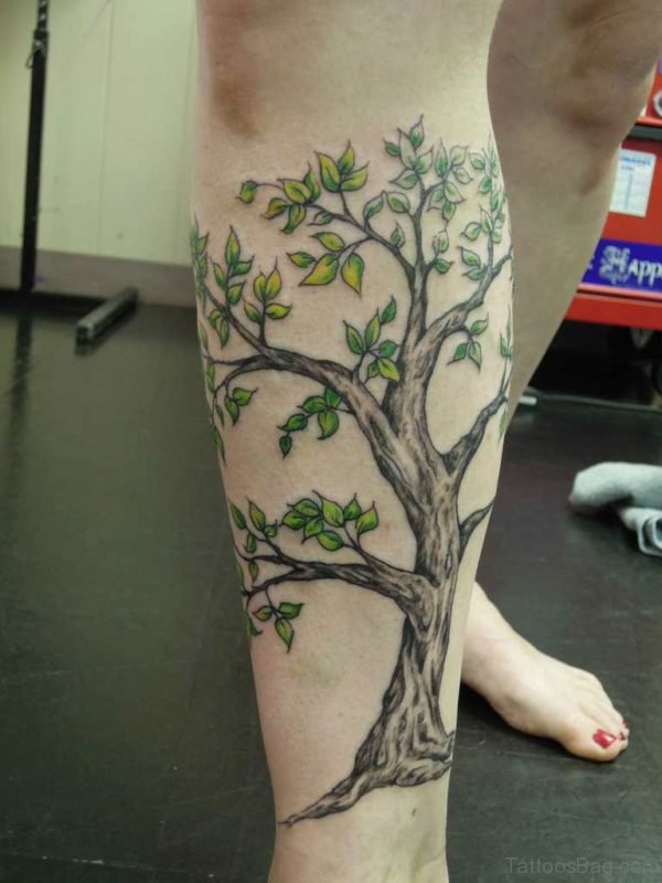 Leg Tree Tattoo Design For Girls