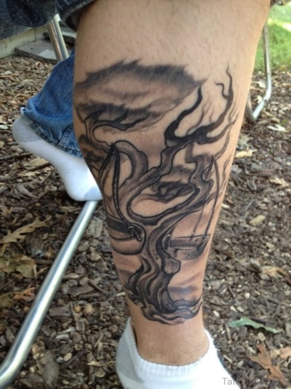 Libra Tree Tattoo On Leg