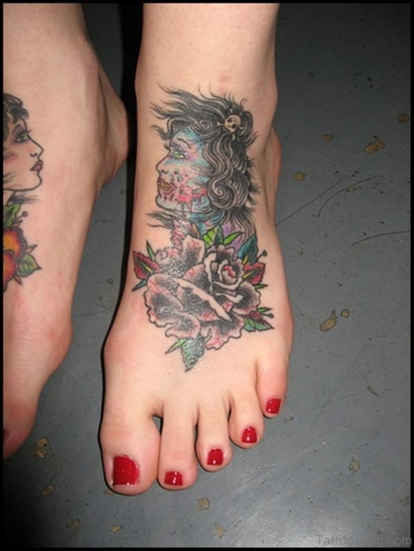 Lilly Flower Desining Tattoo On Ankle