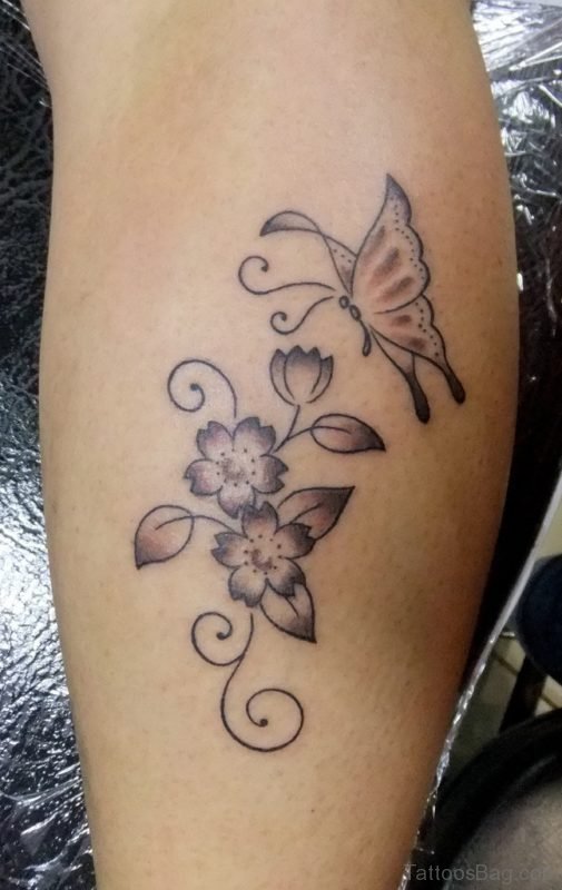 Lily Flower Tattoo Design On Leg