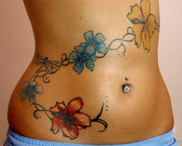 Lily Flower Tattoo Design On Stomach
