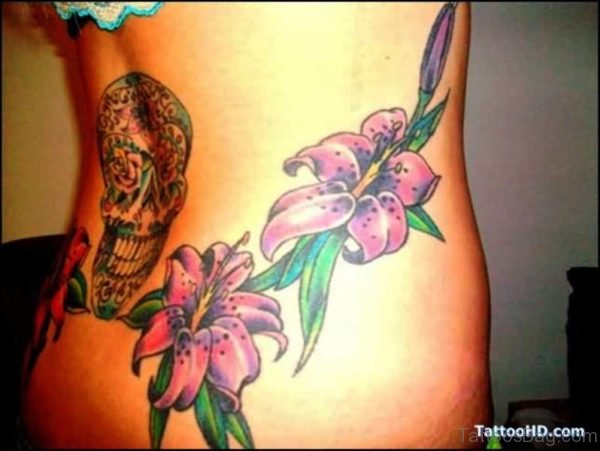 Lily Flower Vne Tattoo On Back