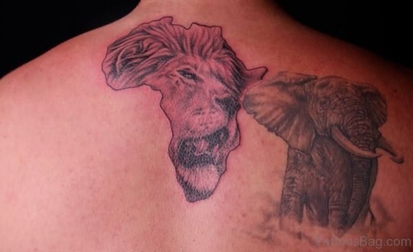 Lion And Elephant Tattoo On Back