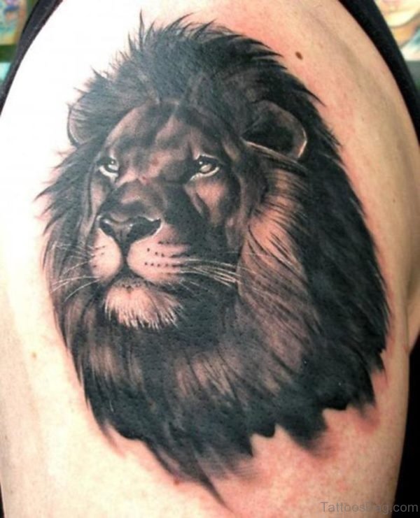 Lion Head Tattoo On Shoulder 