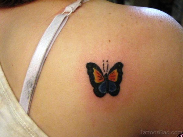 Little Butterfly Tattoo On Back Shoulder