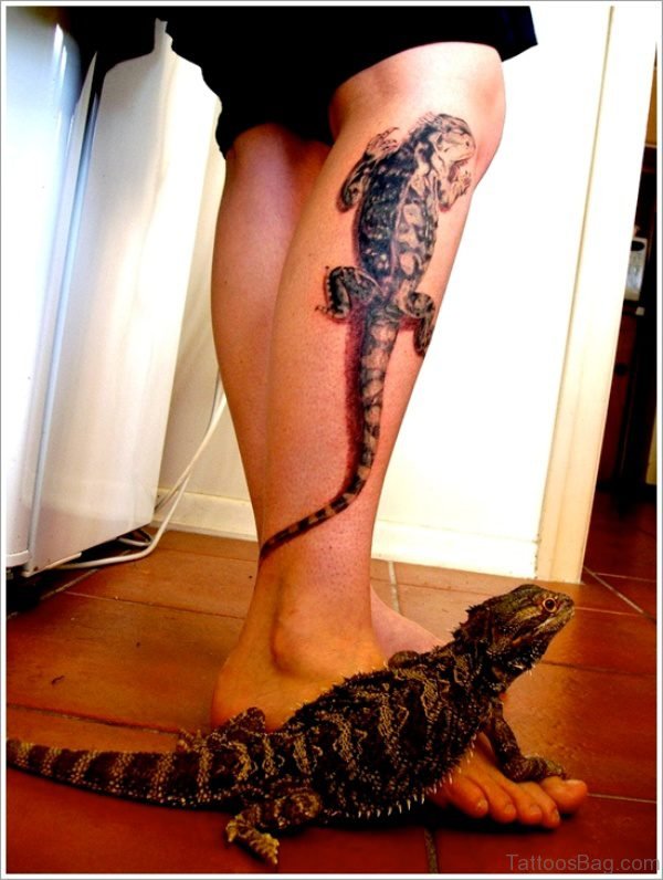 Lizard Tattoo Design On Calf