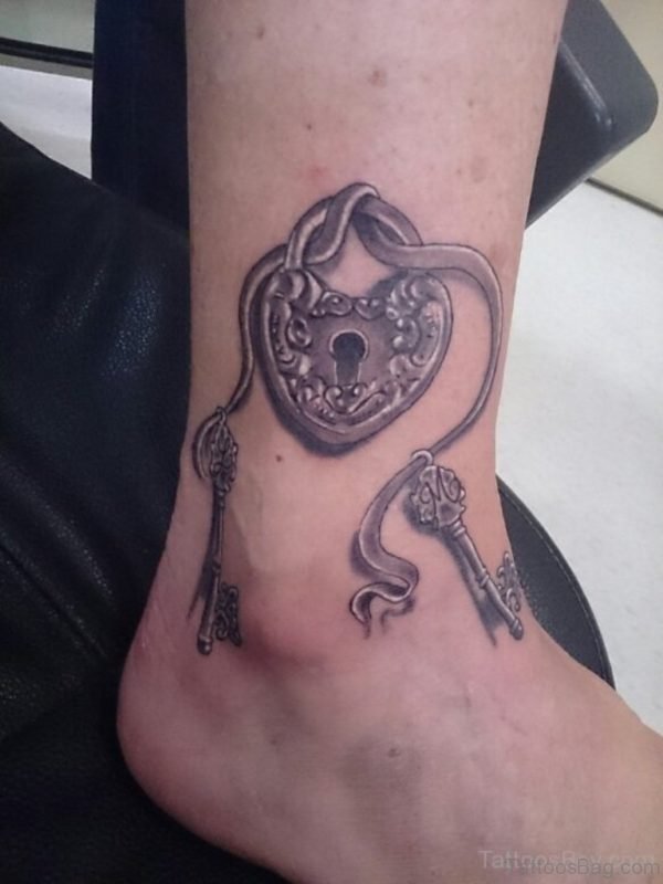 Lock And Key Tattoo On Ankle